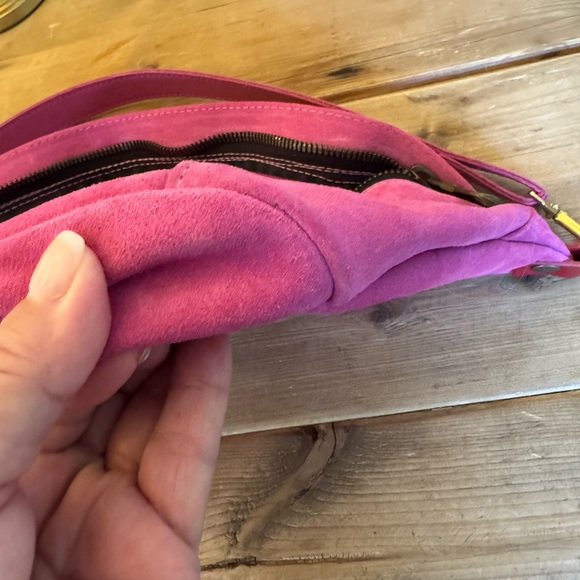 Parker Thatch Pink Suede Sling Crossbody Bag with Red Accent - Picture 5 of 9